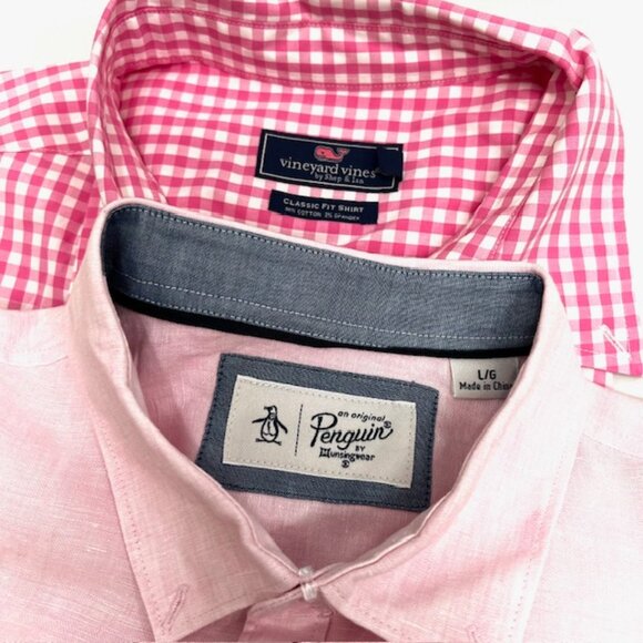 Men Shirts Button: VINEYARD VINES Pink White Check Med +Penguine Pink Lg (79) - Picture 2 of 13